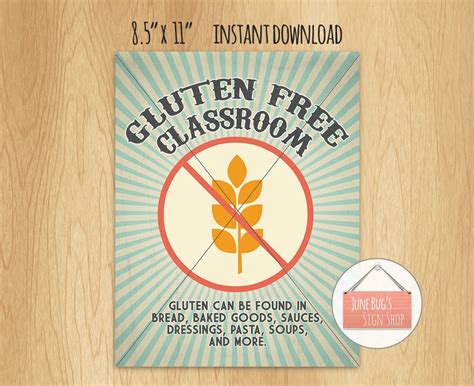 gluten  sign printable instant  classroom etsy australia