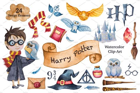 Harry Potter Watercolor Clip Art Pre Designed Photoshop