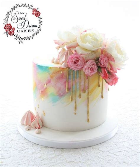 Bright Water Colour Cake With Gold Drip By My Sweet Dream Cakes Perth