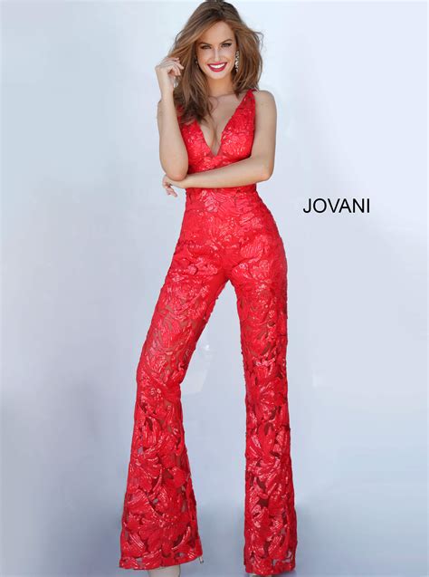 jovani 00474 red beaded lace jumpsuit