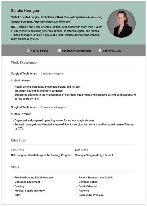 surgical technologist resume