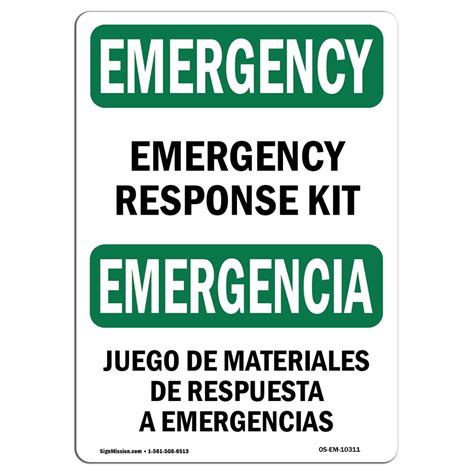 osha emergency sign response kit bilingual choose  aluminum