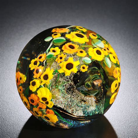 Sunflowers Paperweight By Shawn Messenger Art Glass Paperweight