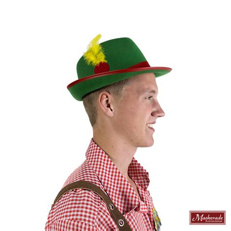 oktoberfest verhuur groen hoedje met gele veer huren bij maskerade kledingverhuur
