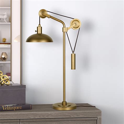 modern industrial bedside table lamp  contemporary brass  metal shade  nightstand
