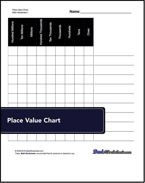 printable math worksheets place  chart    place
