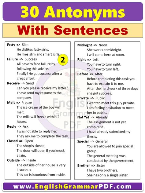 antonyms examples   sentence  english grammar