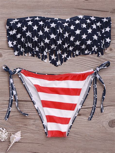 strapless bra fringed american flag bikini set with images american