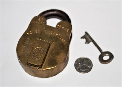 vintage hls brass padlock  key