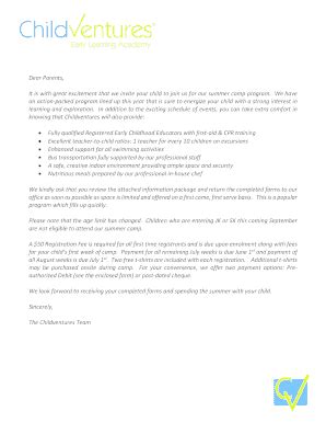 fillable  summer camp letter  parents template fax email print