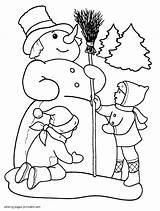 Coloring Pages Winter Printable Seasons Snowman Girl sketch template
