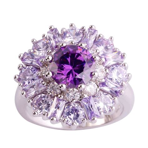 Lingmei Factory Direct Sale Purple Cz Silver Plated Ring Size 7 8 9 10