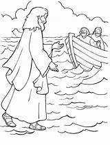 Jesus Coloring Water Walks Pages Walking Peter Miracles Kids Sunday School Bible Colouring Sheet Door Knocking Clipart Walk People Sheets sketch template