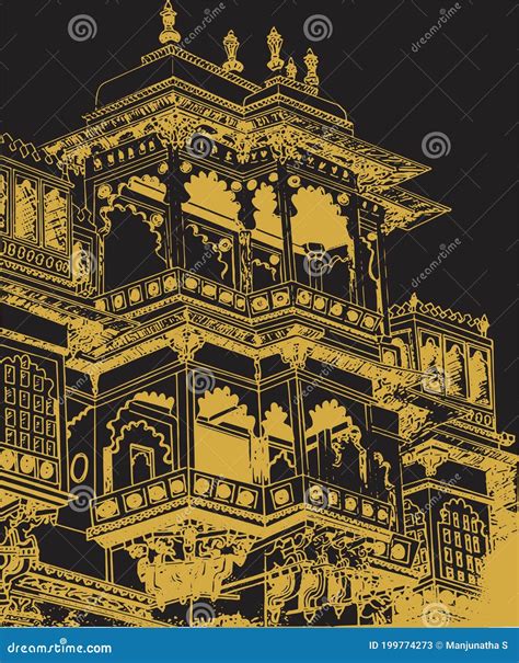 sketch   royal mysore palace outline editable vector illustration stock vector