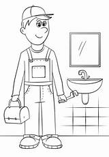 Plumber Coloring Pages Plumbing Professions Printable Drawing Community Helpers Work Categories Template Supercoloring sketch template