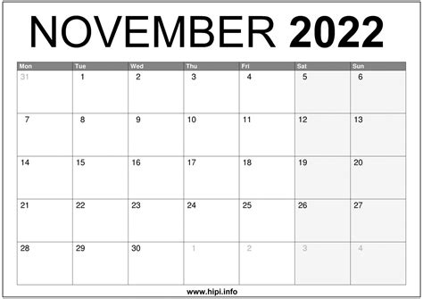 november  uk calendar printable  hipiinfo