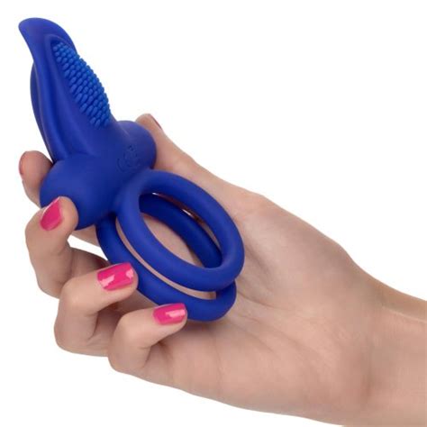 Silicone Rechargeable Dual Pleaser Couples Enhancer Cock Ring Blue