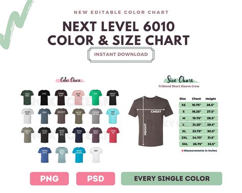 level  color chart digital file color  size etsy