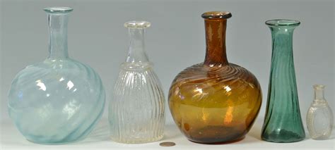Lot 158 10 Blown Colored Glass Bottles Many Pitkin Type Case Antiques