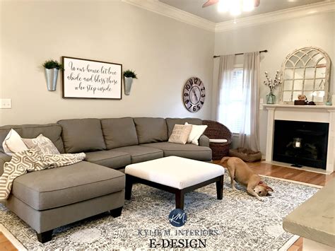 sherwin williams agreeable gray  living room  gray sectional