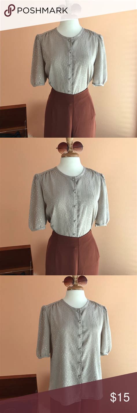 vintage retro button down blouse vintage light grey blouse with buttons