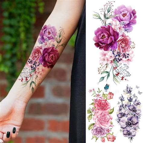 yezunir 16 sheets sexy flower temporary tattoos for women peony sketch