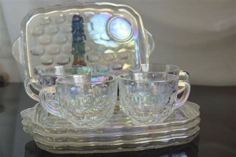 Indiana Glass Iridescent Snack Tray Federal Glass Indiana Set Etsy