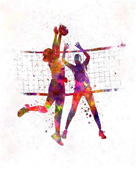 Women Volleyball Players In Watercolor Fine Art Print