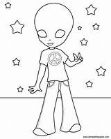 Alien Pages Aliens Grunge Stoner Hippie Coloriage Extraterrestre Paix Portant Effortfulg Templates sketch template