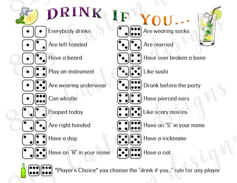 adult party game dice drinking game printable png  etsy