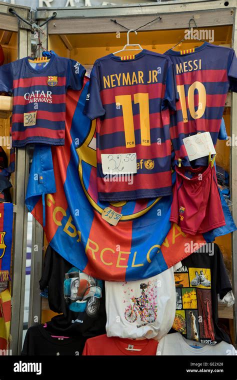 football club barcelona official shirts  merchandise  sale   stall   ramblas