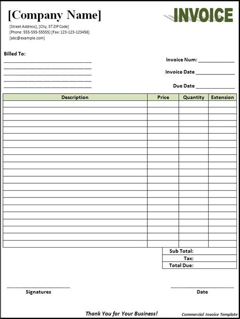 commercial invoice template  printable word templates