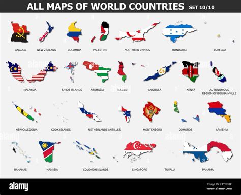 maps  world countries  flags set    complete collection  outline shape