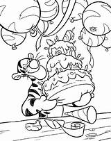 Cake Balloons Birthday Tigger Coloring Pages sketch template