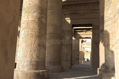 Egyptian Hieroglyphs And Drawings On The Walls And Columns