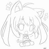 Anime Line Coloring Cute Chibi Pages Girl Cat Lineart Deviantart Drawing sketch template