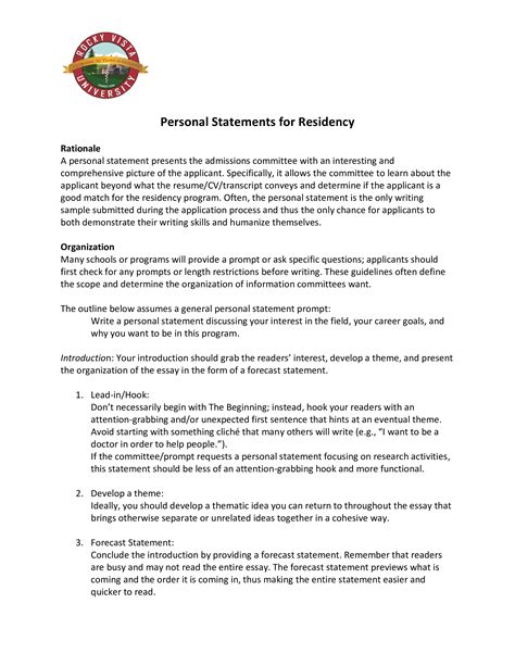 residency personal statement format templates  allbusinesstemplatescom