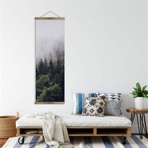 leinwand stoffbild zum haengen nebliger wald panorama wall artde