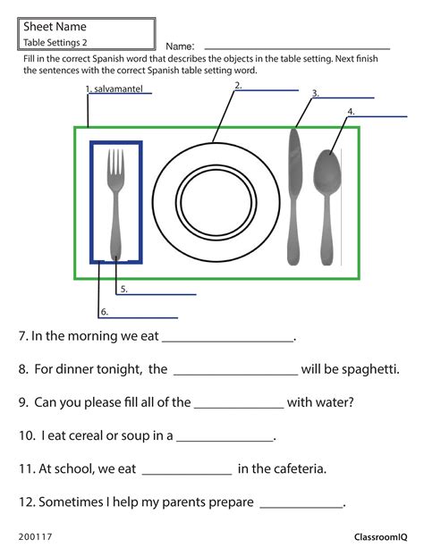 spanish table setting worksheet spanishworksheets classroomiq