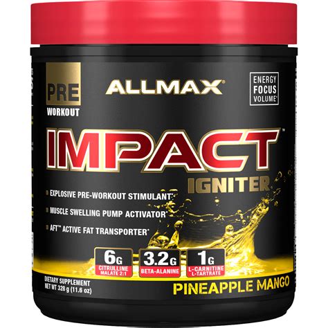 allmax nutrition impact igniter pre workout pineapple mango  oz   iherb