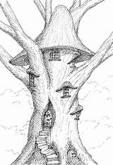 Hobbit Lapiz Baumhaus Arboles Cottage Arbol Treehouse Bocetos Fairies Pintura Zoeken Elves Difficulty Baum Elvish Quilters Vorlage Enchanted sketch template