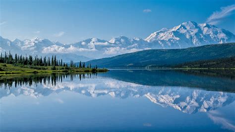 alaska denali national park lake  mountain reflection hd nature