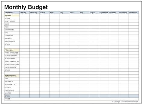 household budget template printable input  costs  income