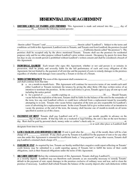 printable residential  house lease agreement residential lease