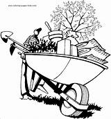 Gardening Coloring Pages Wheelbarrow Gardener Garden Color Tools Drawing Tool Kids Plants Nature Food Printable Drawings Wheel Sheets Gif Supplies sketch template