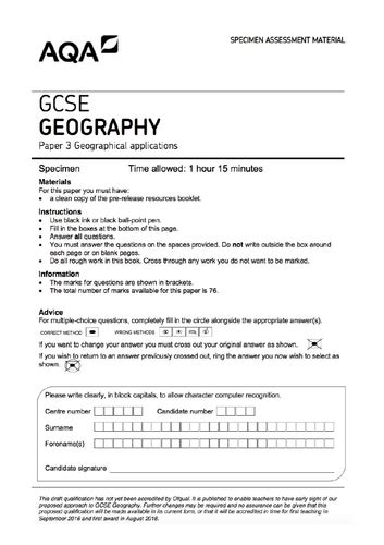 paper  aqa geography gcse practice paper teaching resources