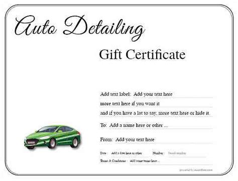 auto detailing gift certificate templates