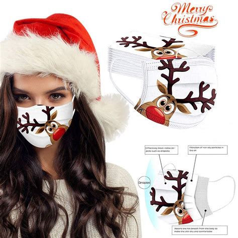 10 50pcs Face Mask Adult Disposable Santa Clause Masks For Women 3 Ply