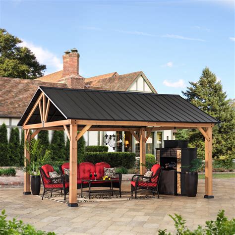 sunjoy  ft   ft cedar framed gazebo  matte black steel gable roof hardtop