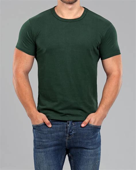 mens dark green crew neck fitted plain  shirt muscle fit basics